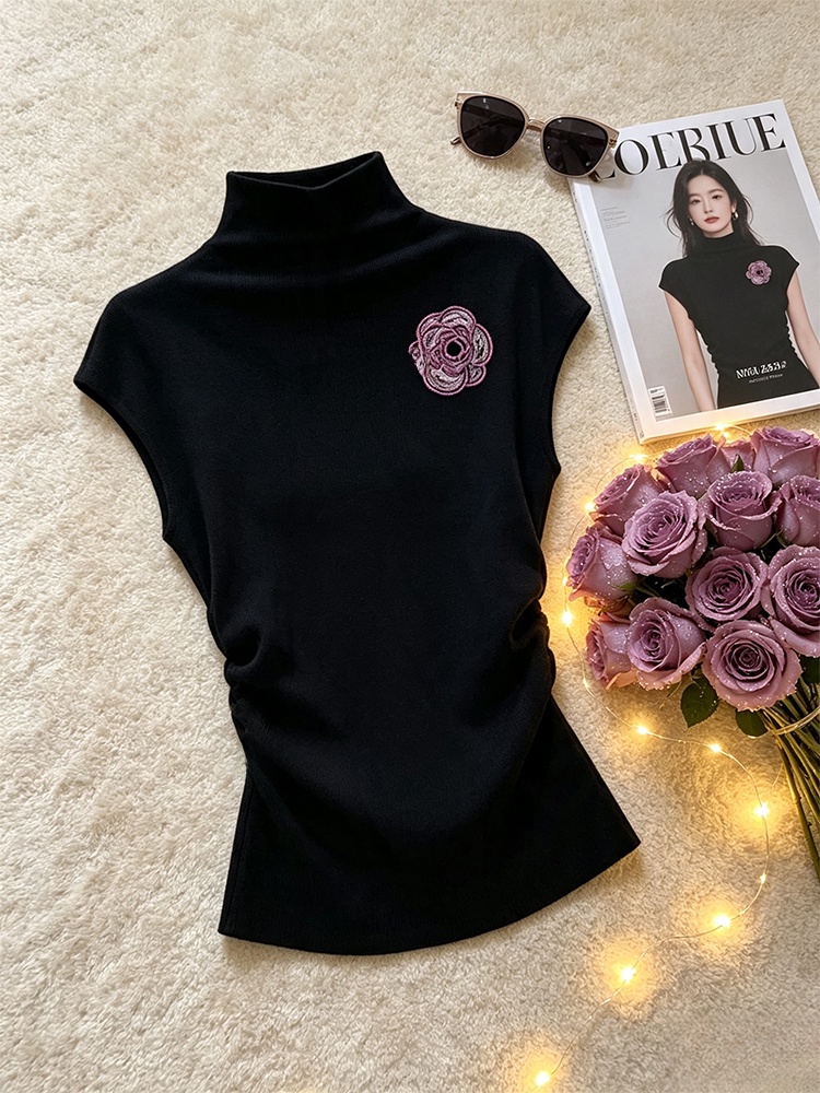 Embroidery Tshirt - Элегантная черная женская летняя футболка без