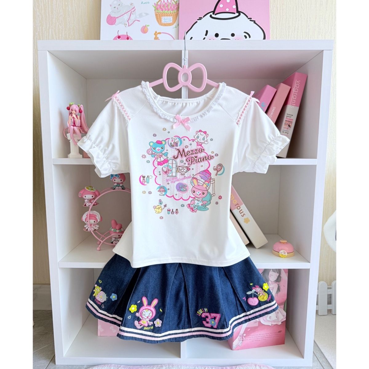 Embroidery Tshirt - Японские милые комплекты юбок, летняя новая
