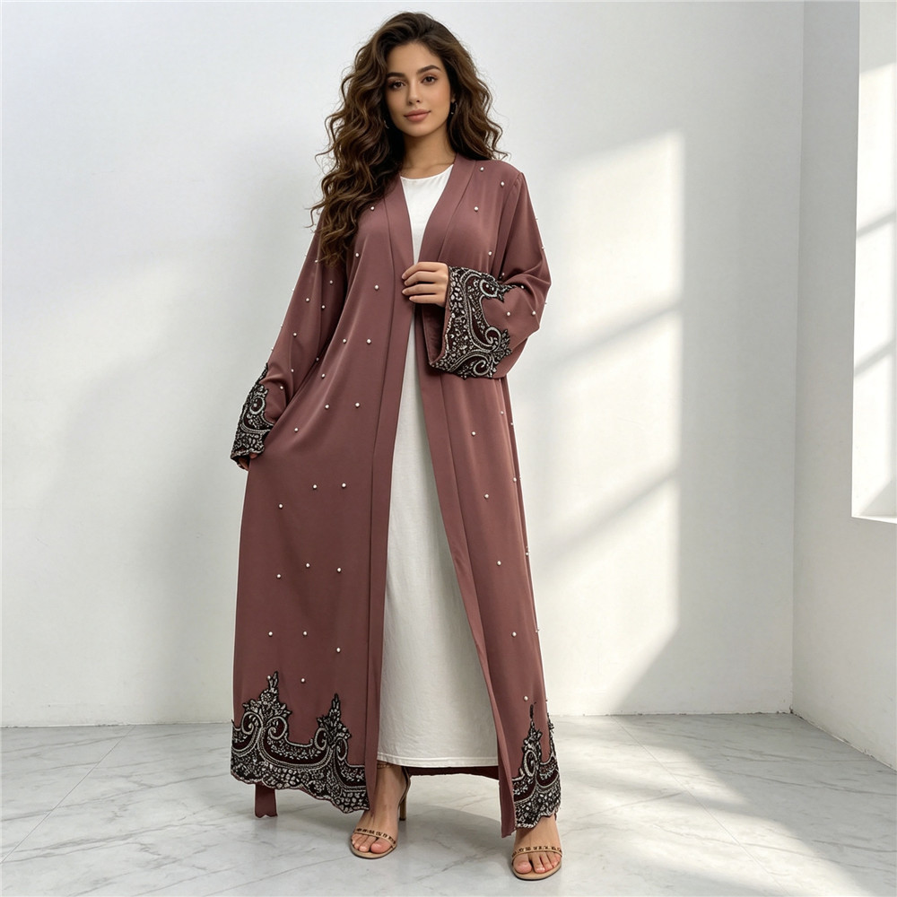 Embroidery Arabic - Дубайская вышитая бисером открытая абайя-кардиган для
