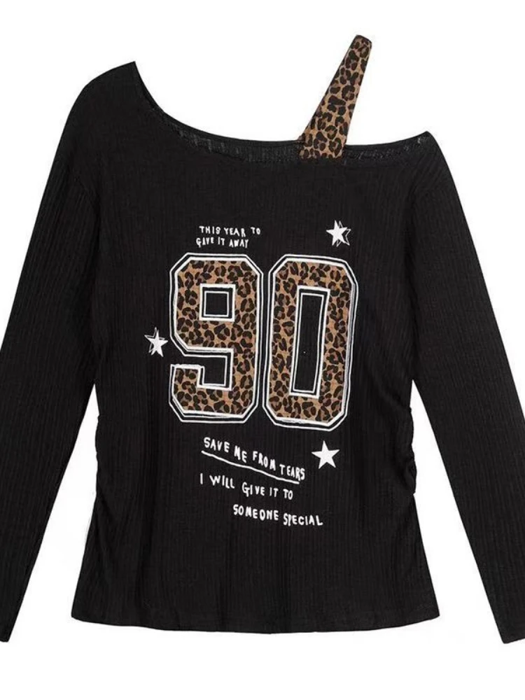 Embroidery Tshirt - Женская футболка Y2K с леопардовым принтом