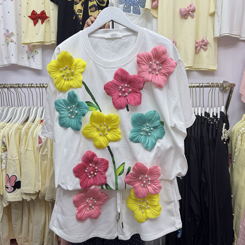 Embroidery Tshirt - Летняя красочная футболка с 3D цветами,