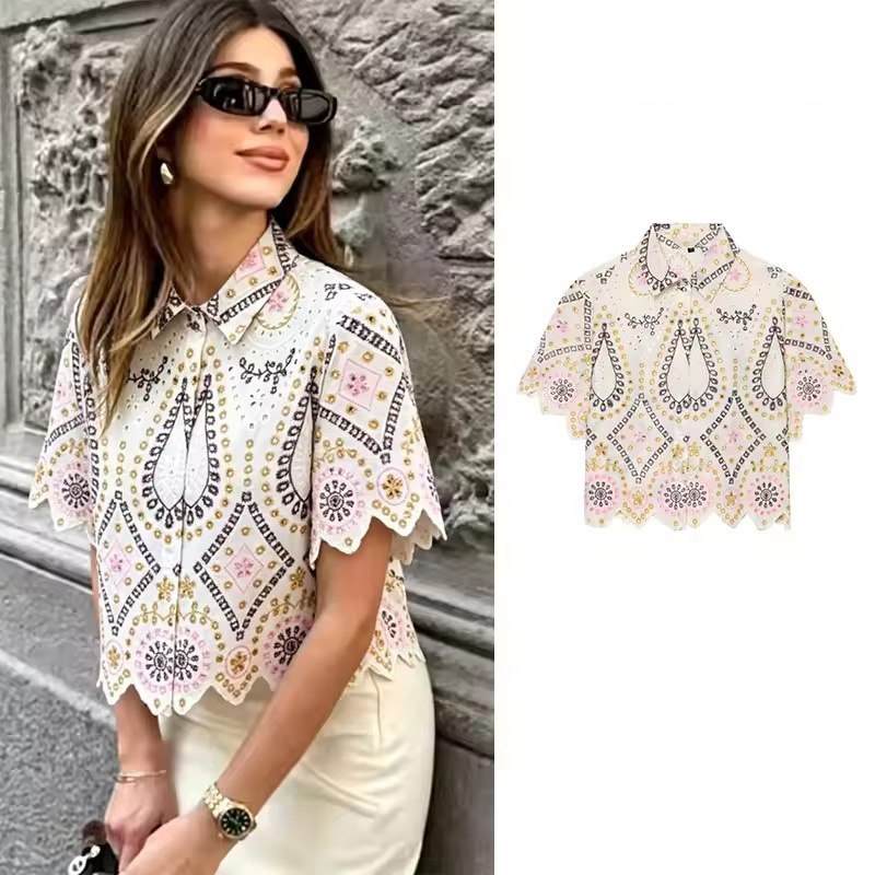 Embroidery Eyelet - Женская модная блузка PRINTKAOIR с вышивкой