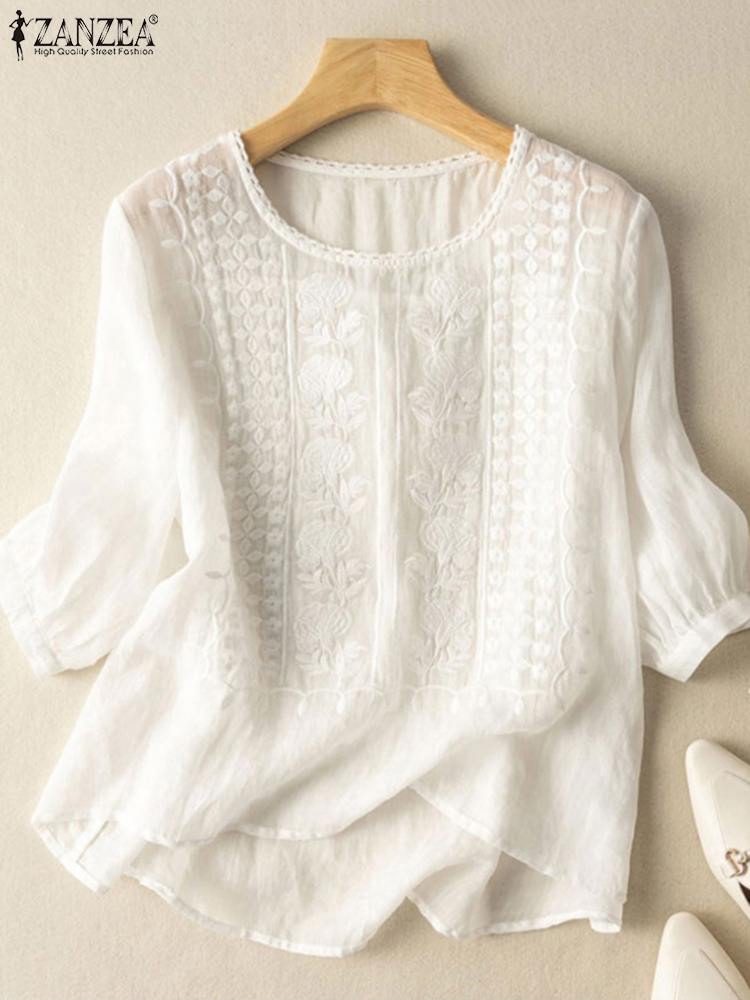 Embroidery On Shirt - ZANZEA элегантные женские блузки с вышивкой,