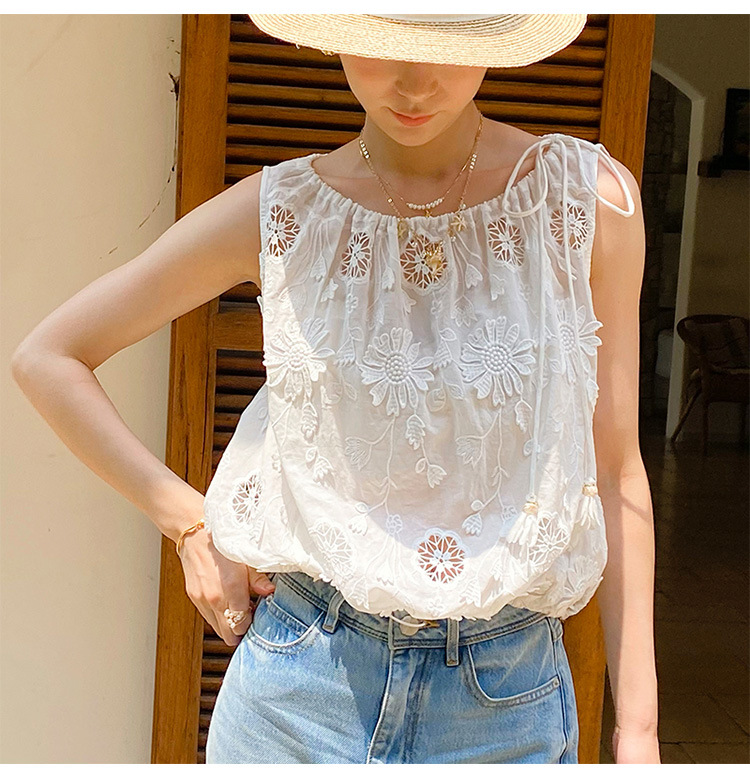 Embroidery Eyelet - Блузка-рубашка в французском стиле бохо с