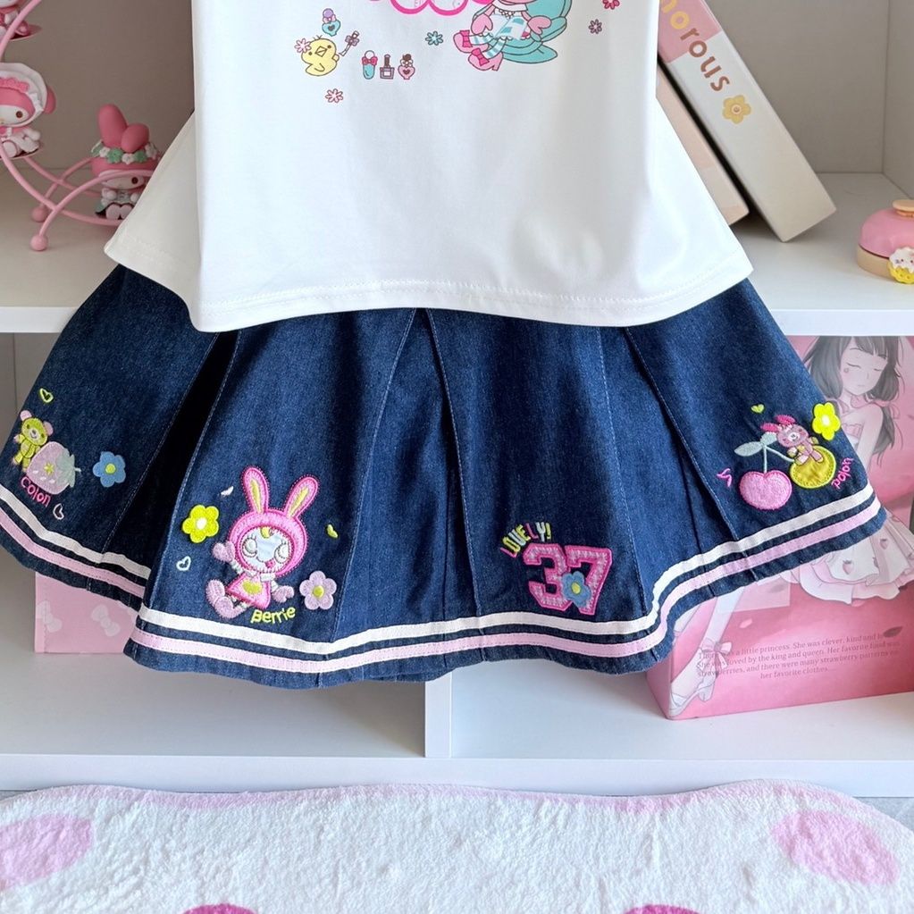 Японские милые комплекты юбок, – обзор и цена Embroidery Tshirt