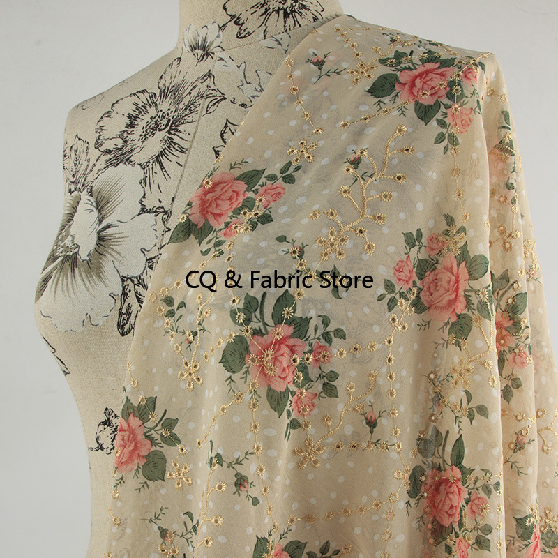Новая шифоновая ткань с розовы – обзор и цена Embroidery Rose