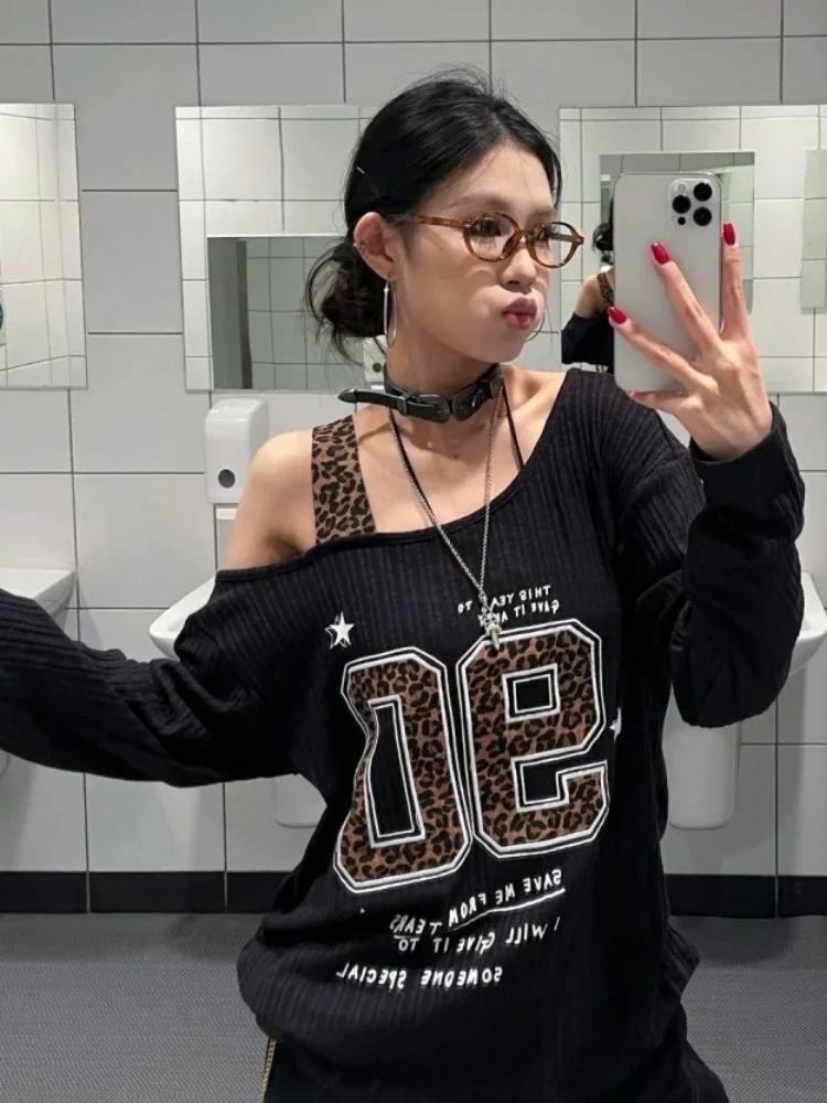 Женская футболка Y2K с леопард – обзор и цена Embroidery Tshirt