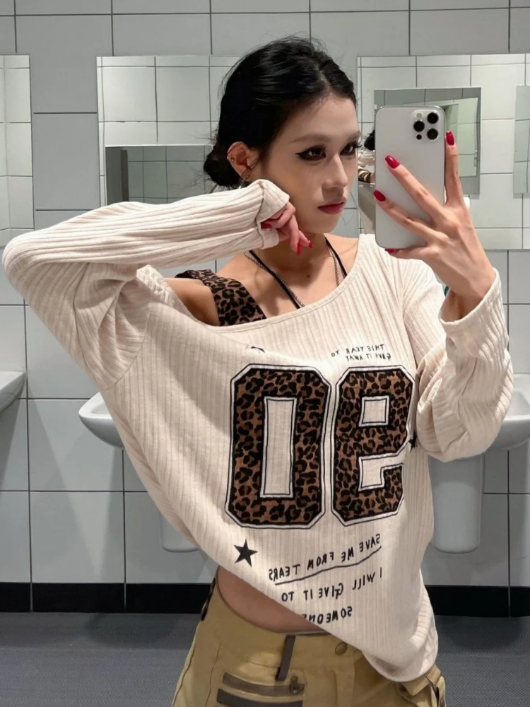 Женская футболка Y2K с леопард – обзор и цена Embroidery Tshirt