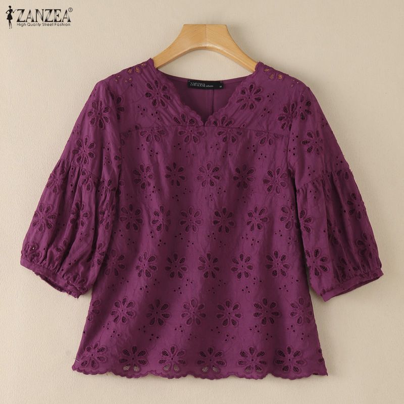 ZANZEA 2026 Женские блузки с в – обзор и цена Embroidery Eyelet