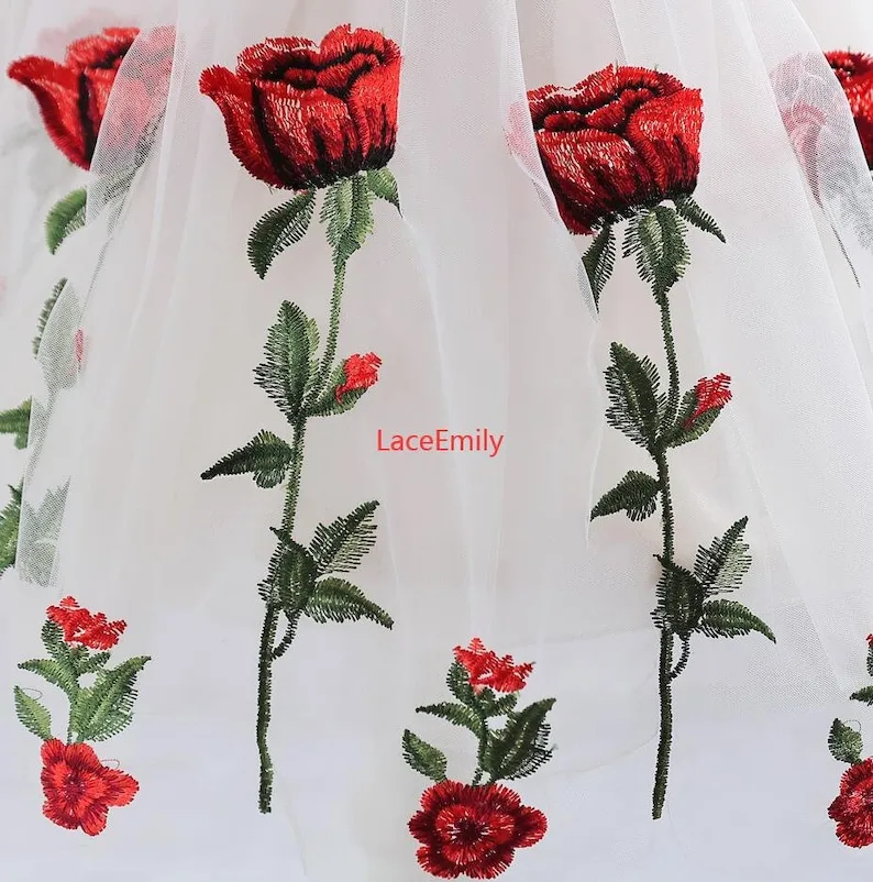 Красная роза Кружевная ткань с – обзор и цена Embroidery Rose